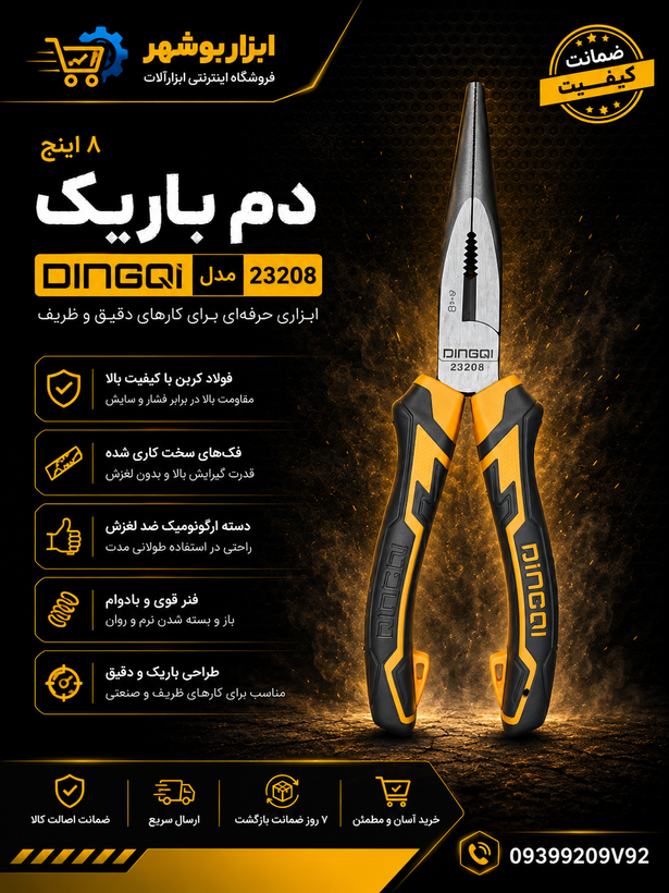 DINGQI 8-Inch Long Nose Pliers Model 23208
